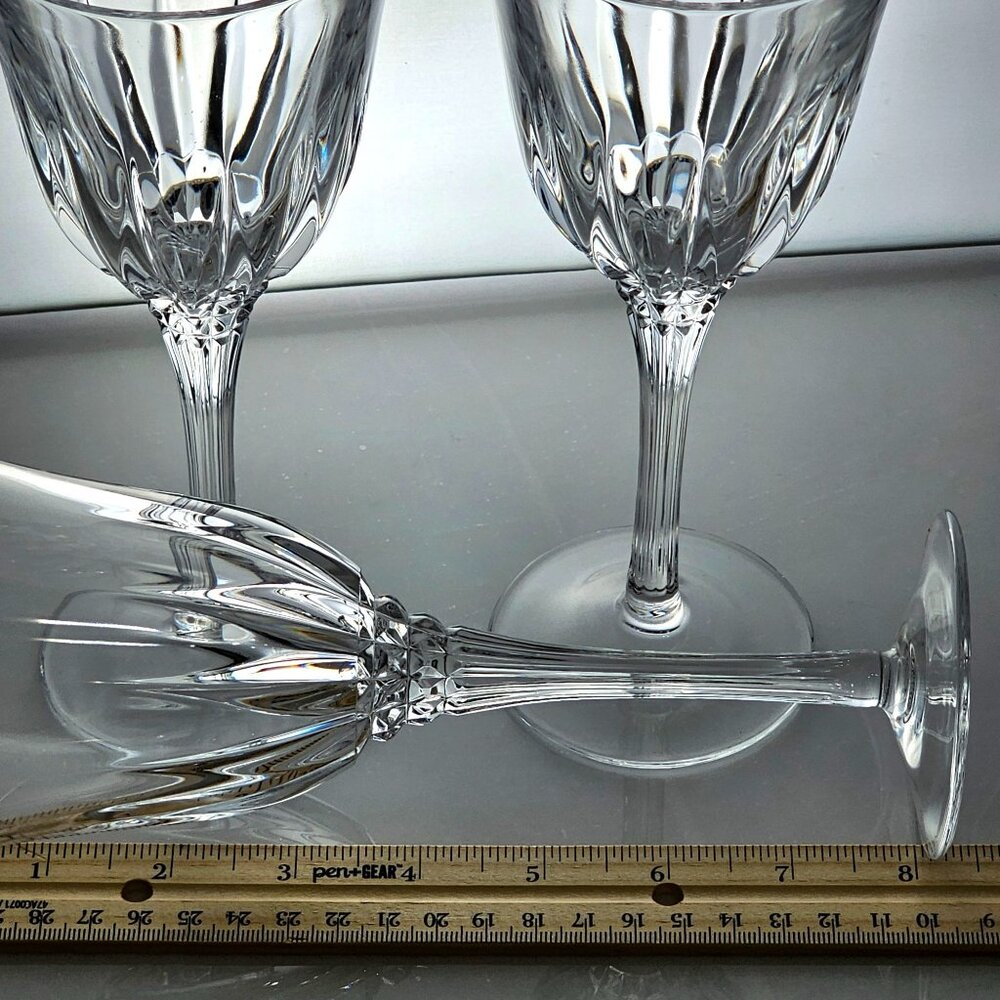 3 Cristal d'Arques Castel Water Glasses 8" France fine crystal diamond cut stem - Picture 8 of 10